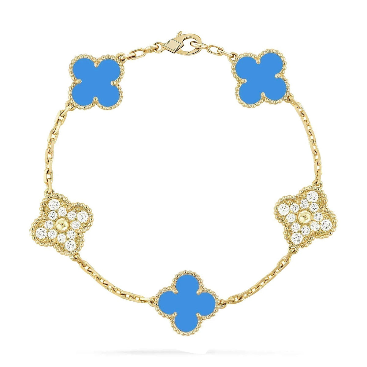 [KELA]LUCKY CLOVER 5-MOTIF BRACELET - BLUE AGATE COLLECTION