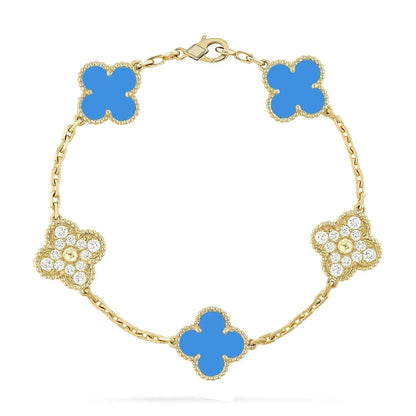 [KELA]LUCKY CLOVER 5-MOTIF BRACELET - BLUE AGATE COLLECTION