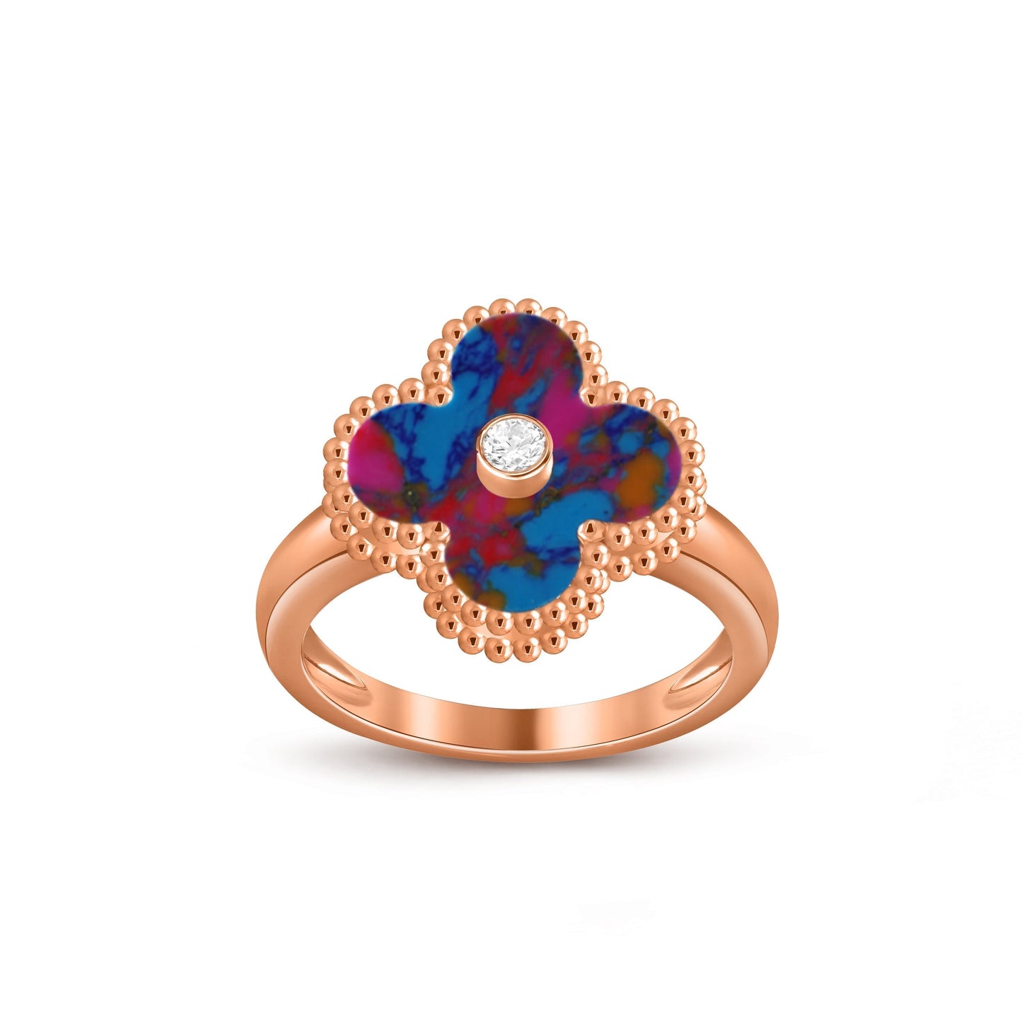[KELA]LUCKY CLOVER DIAMOND-ACCENT ROSE GOLD RING COLLECTION