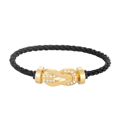[KELA]LARGE 8-FIGURE BUCKLE HALF DIAMOND BRACELET - GOLD