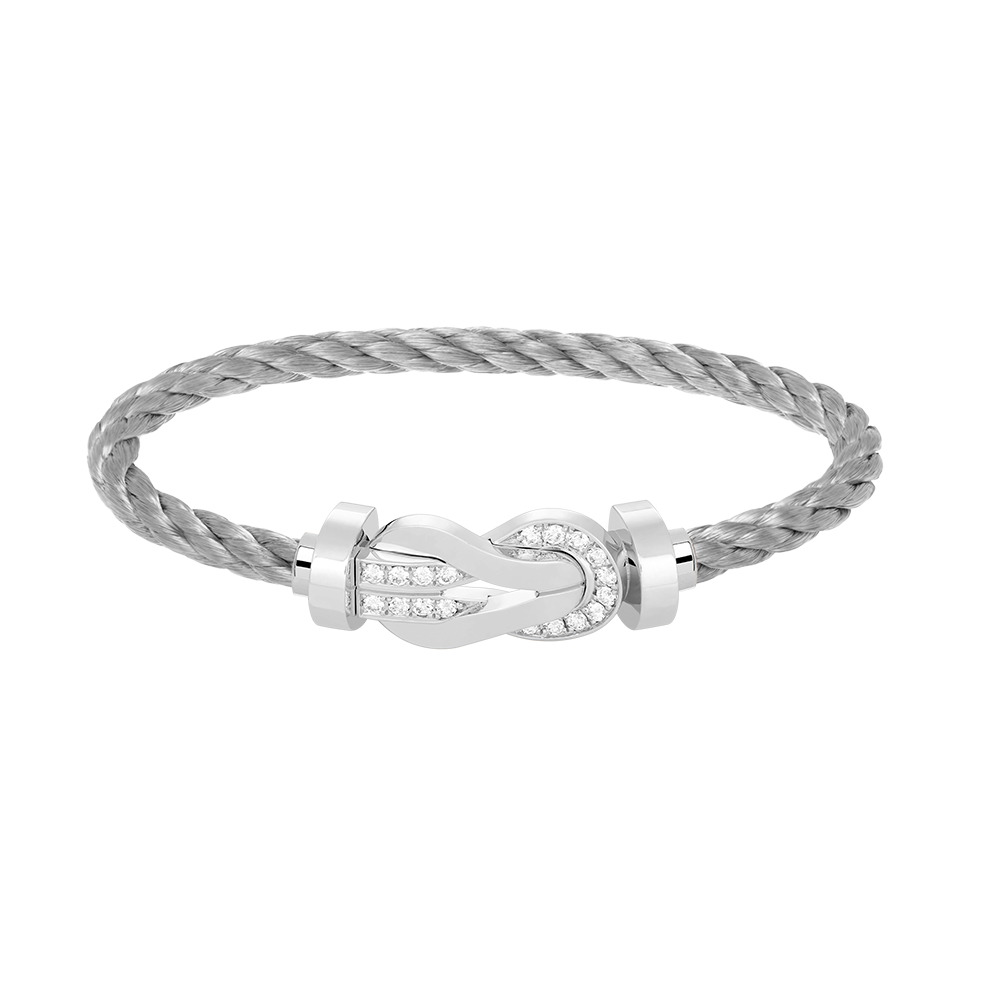 [KELA]LARGE 8-FIGURE BUCKLE HALF DIAMOND BRACELET - WHITE GOLD