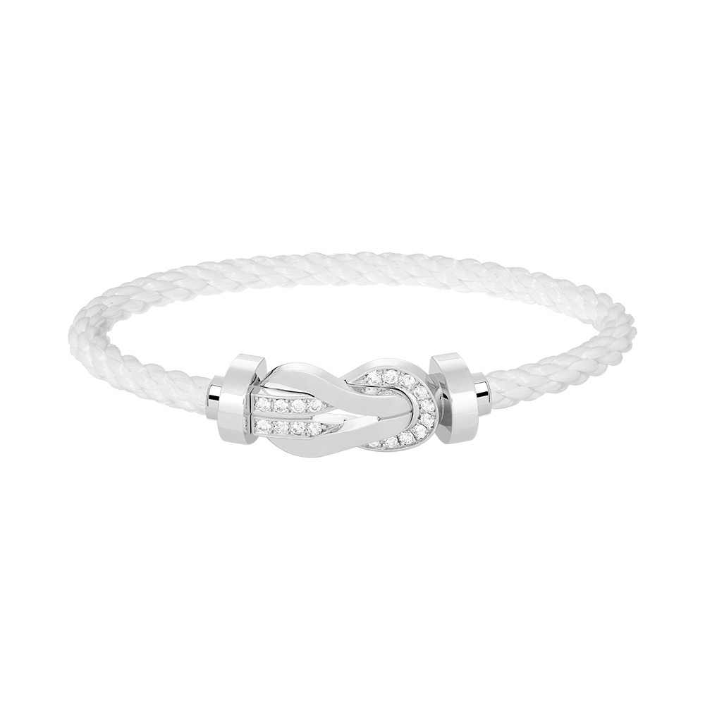 [KELA]LARGE 8-FIGURE BUCKLE HALF DIAMOND BRACELET - WHITE GOLD