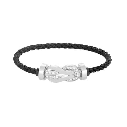 [KELA]LARGE 8-FIGURE BUCKLE HALF DIAMOND BRACELET - WHITE GOLD