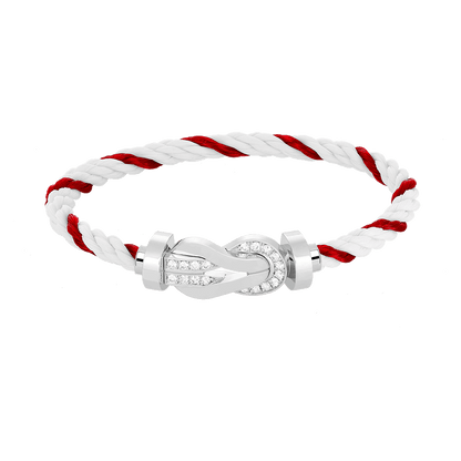 [KELA]LARGE 8-FIGURE BUCKLE HALF DIAMOND BRACELET - WHITE GOLD
