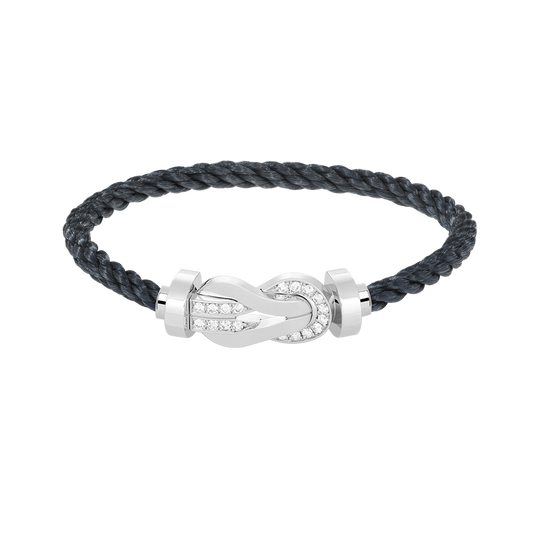 [KELA]LARGE 8-FIGURE BUCKLE HALF DIAMOND BRACELET - WHITE GOLD