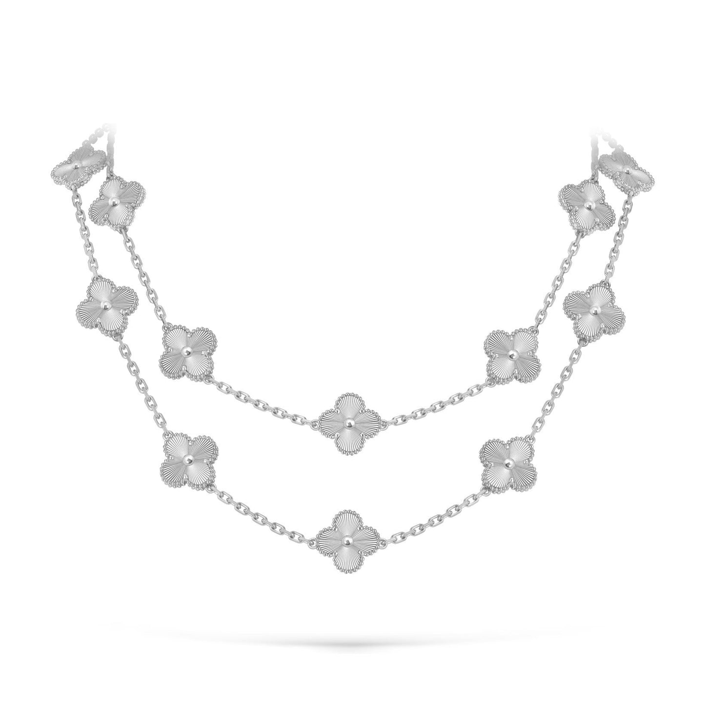 [KELA]CLASSIC 20-MOTIF LUCKY CLOVER LONG NECKLACE WHITE GOLD COLLECTION