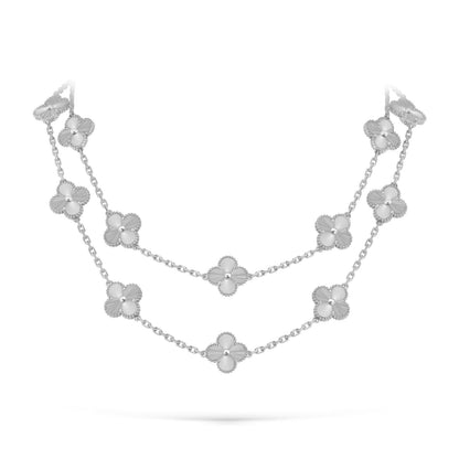 [KELA]CLASSIC 20-MOTIF LUCKY CLOVER LONG NECKLACE WHITE GOLD COLLECTION