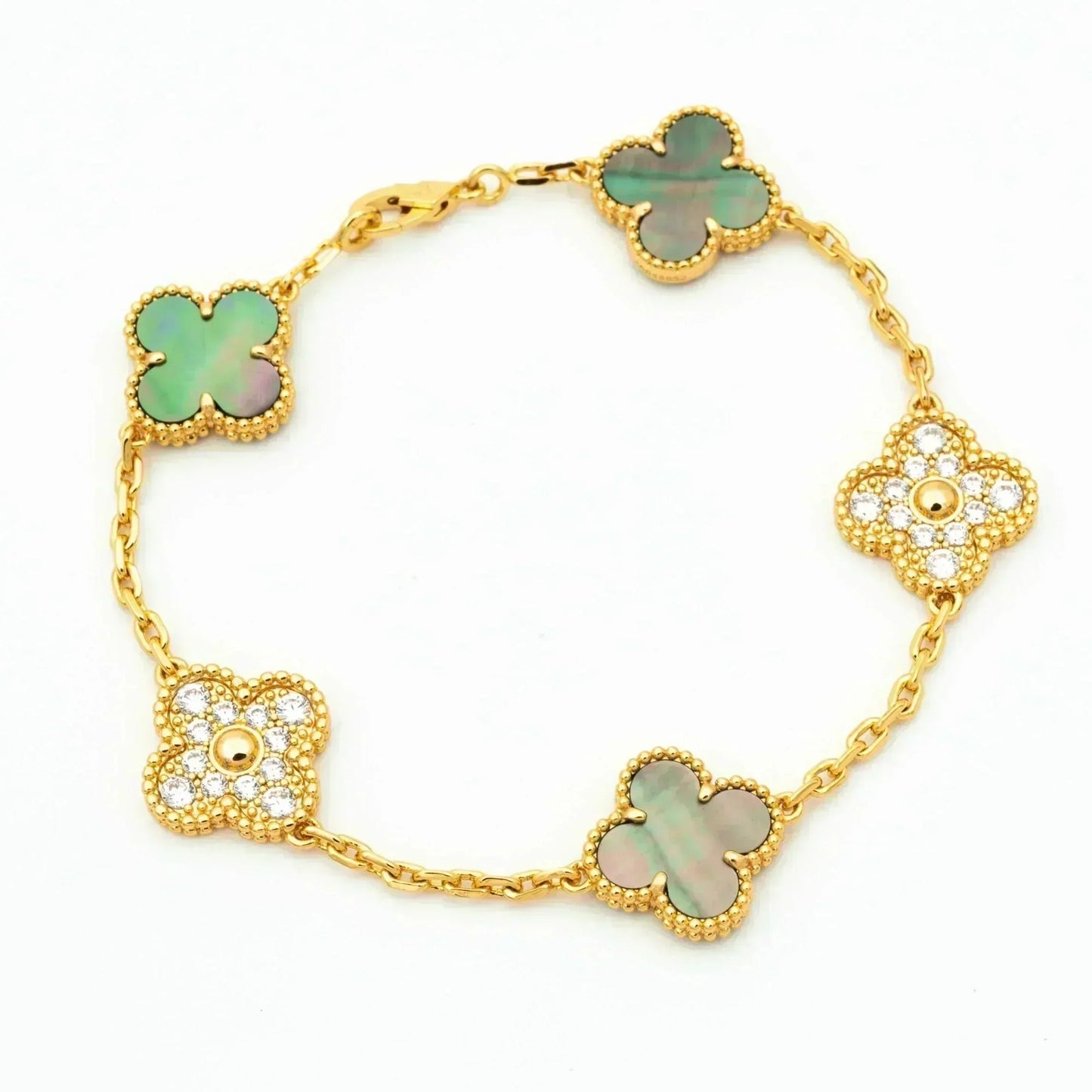 [KELA]LUCKY CLOVER 5-MOTIF BRACELET - GREY MOTHER-OF-PEARL COLLECTION