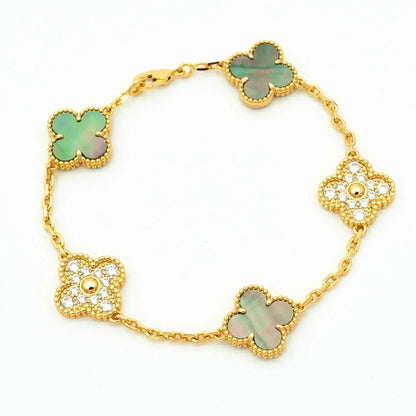 [KELA]LUCKY CLOVER 5-MOTIF BRACELET - GREY MOTHER-OF-PEARL COLLECTION