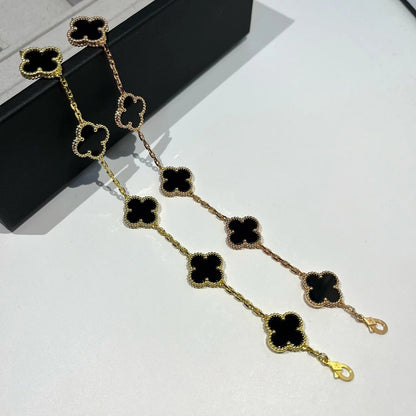 [KELA]LUCKY CLOVER 5-MOTIF BRACELET - BLACK OXNY COLLECTION