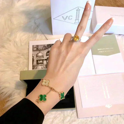 [KELA]LUCKY CLOVER 5-MOTIF BRACELET - MALACHITE COLLECTION