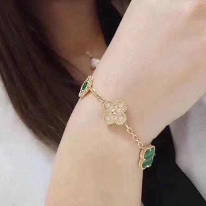 [KELA]LUCKY CLOVER 5-MOTIF BRACELET - MALACHITE COLLECTION