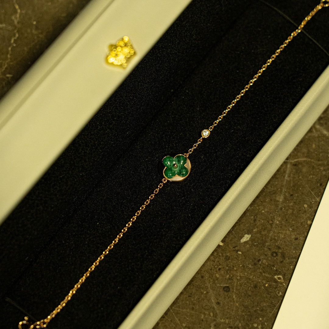 [KELA]SUN MALACHITE 1 DIAMOND ROSE GOLD BRACELET