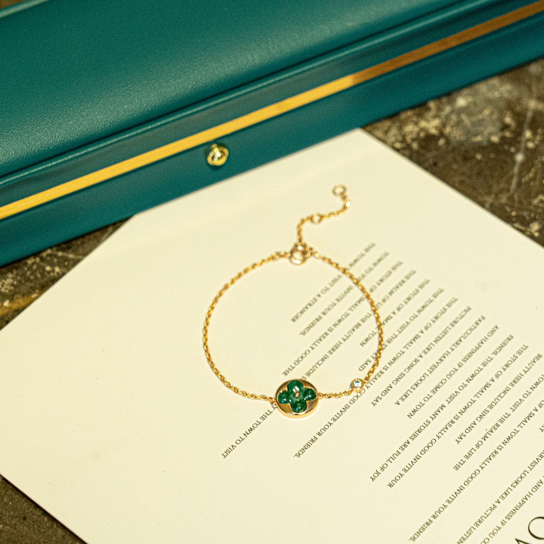 [KELA]SUN MALACHITE 1 DIAMOND ROSE GOLD BRACELET