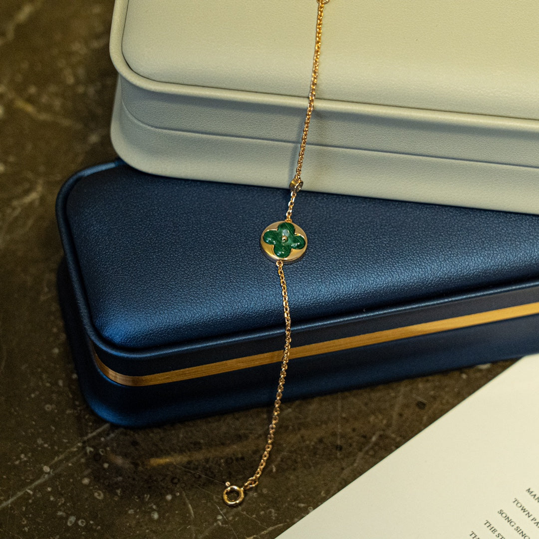 [KELA]SUN MALACHITE 1 DIAMOND ROSE GOLD BRACELET