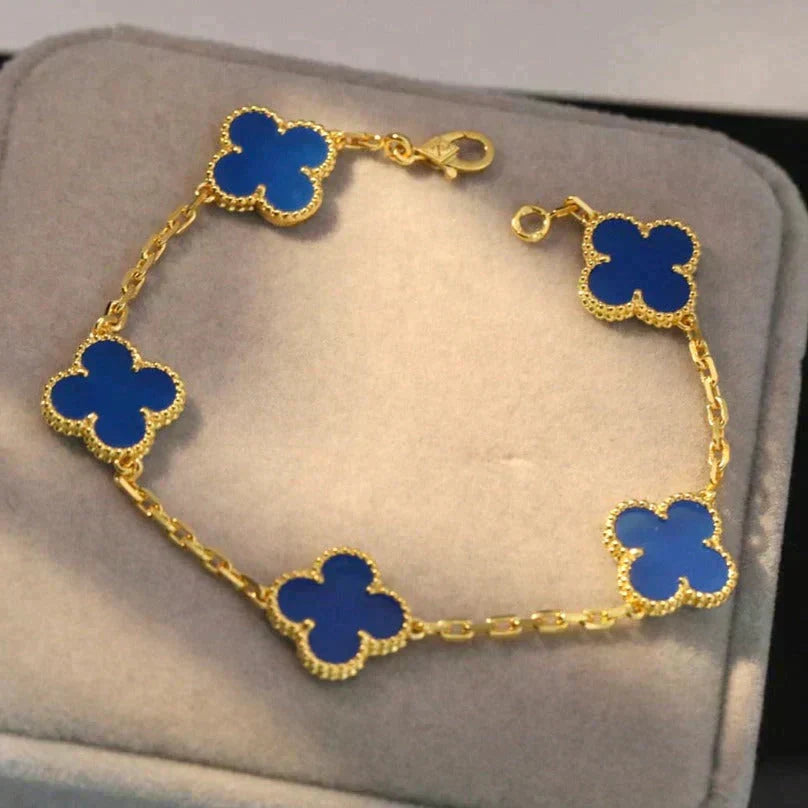 [KELA]LUCKY CLOVER 5-MOTIF BRACELET - BLUE AGATE COLLECTION