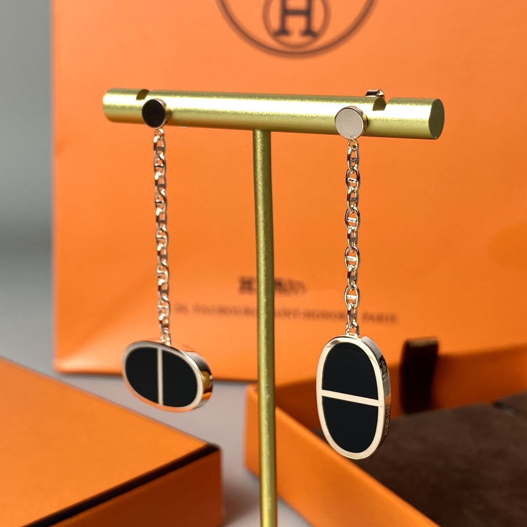 [KELA]CHAINE VERSO BLACK CERAMIC EARRINGS