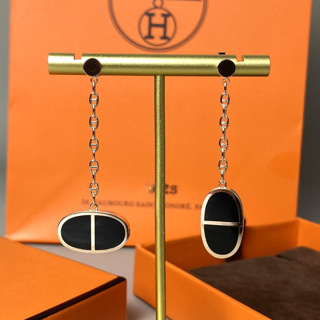 [KELA]CHAINE VERSO BLACK CERAMIC EARRINGS