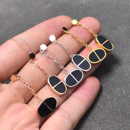 [KELA]CHAINE VERSO BLACK CERAMIC SILVER EARRINGS