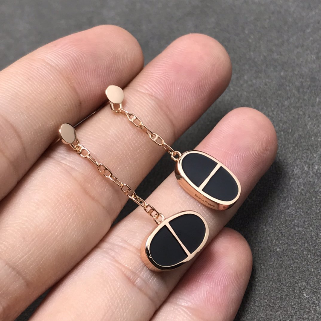 [KELA]CHAINE VERSO BLACK CERAMIC SILVER EARRINGS