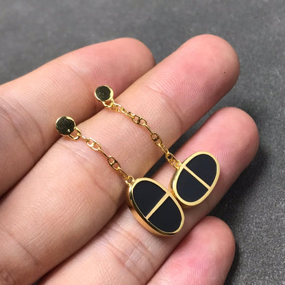 [KELA]CHAINE VERSO BLACK CERAMIC SILVER EARRINGS