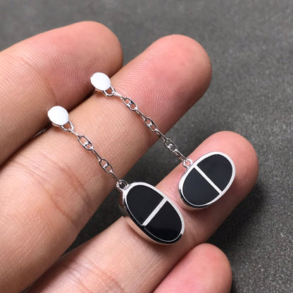 [KELA]CHAINE VERSO BLACK CERAMIC SILVER EARRINGS
