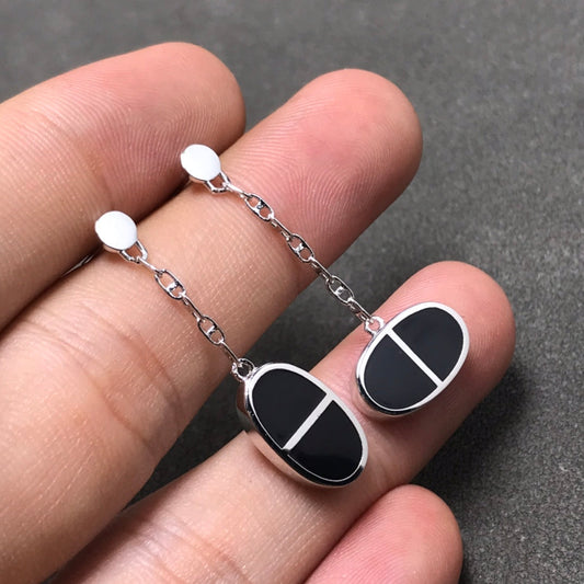 [KELA]CHAINE VERSO BLACK CERAMIC SILVER EARRINGS