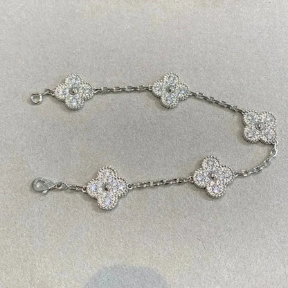 [KELA]LUCKY CLOVER 5-MOTIF BRACELET - FULL-DIAMOND