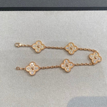 [KELA]LUCKY CLOVER 5-MOTIF BRACELET - FULL-DIAMOND