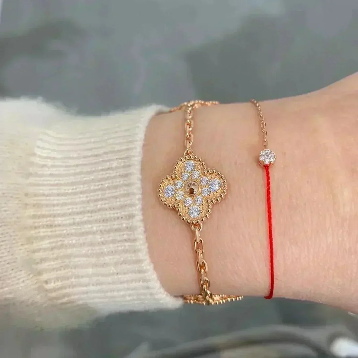 [KELA]LUCKY CLOVER 5-MOTIF BRACELET - FULL-DIAMOND