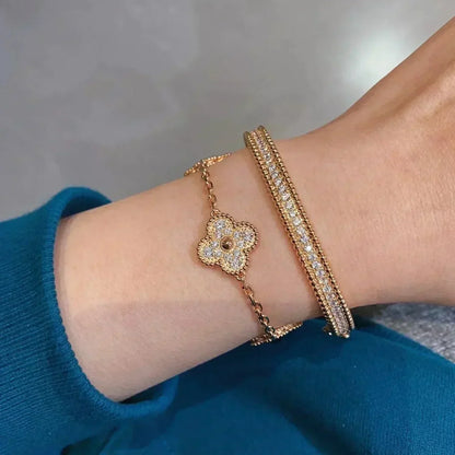 [KELA]LUCKY CLOVER 5-MOTIF BRACELET - FULL-DIAMOND