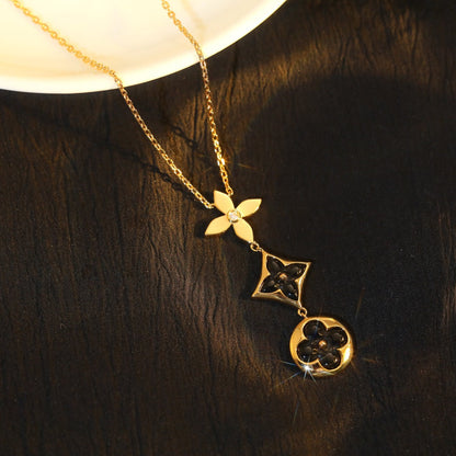 [KELA]STAR AND SUN ONYX ROSE GOLD NECKLACE