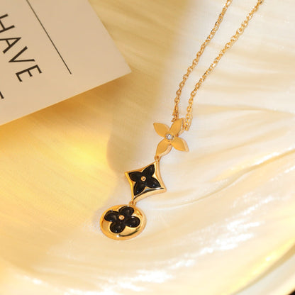 [KELA]STAR AND SUN ONYX ROSE GOLD NECKLACE