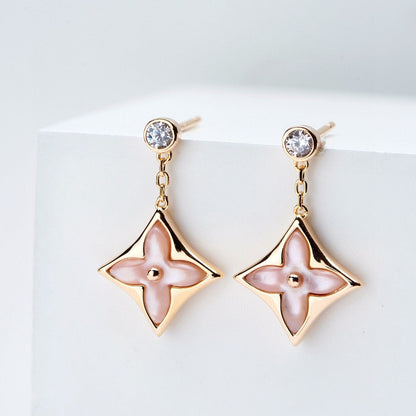 [KELA]DOUBLE STAR ROSE GOLD MOP DROP EARRINGS