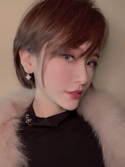 [KELA]DOUBLE STAR ROSE GOLD MOP DROP EARRINGS