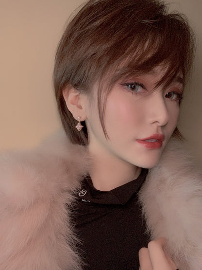 [KELA]DOUBLE STAR ROSE GOLD MOP DROP EARRINGS
