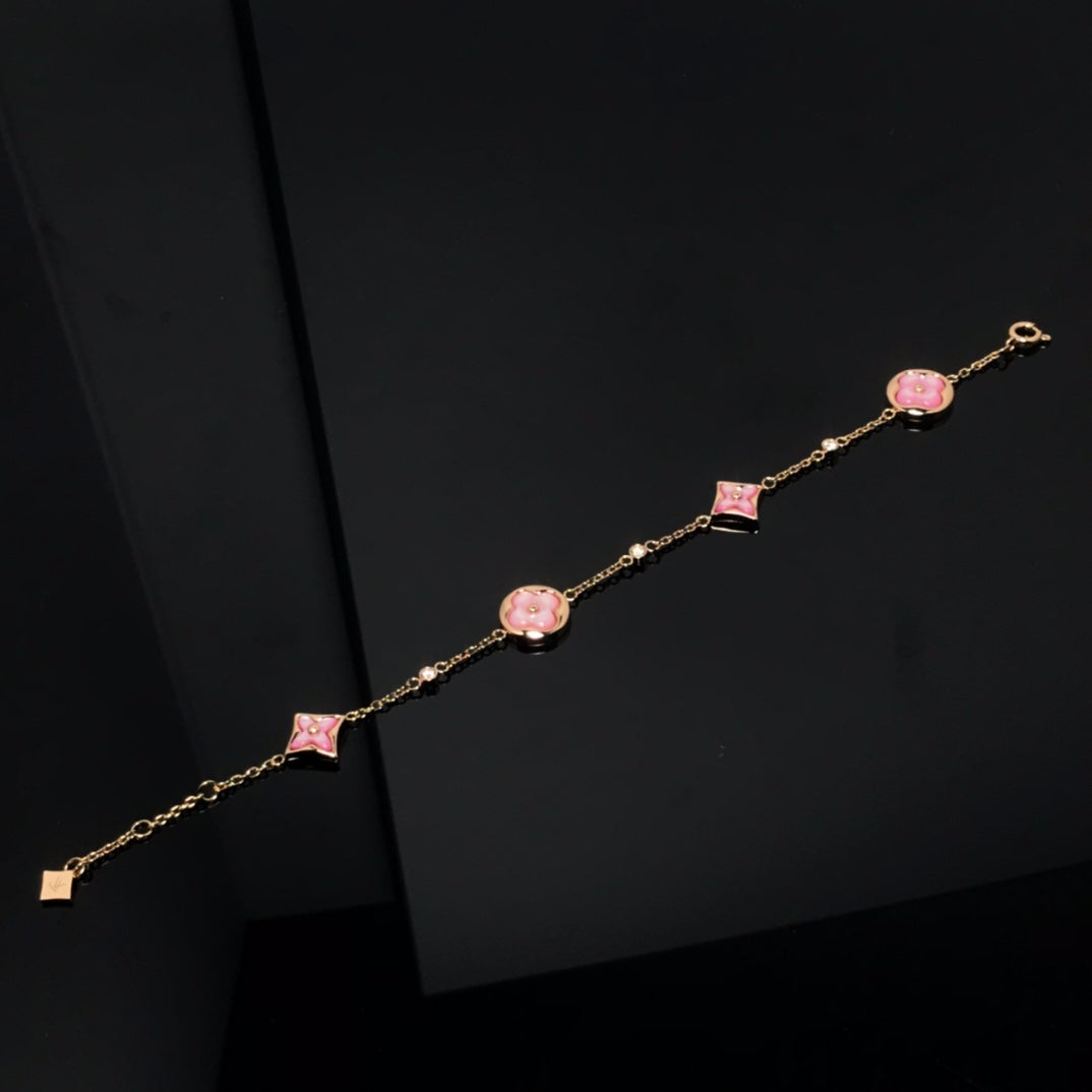 [KELA]STAR AND SUN 4 MOTIF PINK MOP ROSE GOLD BRACELET