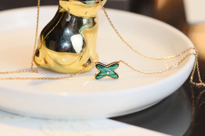 [KELA]JEUX MALACHITE 1 DIAMOND ROSE GOLD NECKLACE