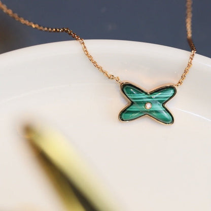 [KELA]JEUX MALACHITE 1 DIAMOND ROSE GOLD NECKLACE