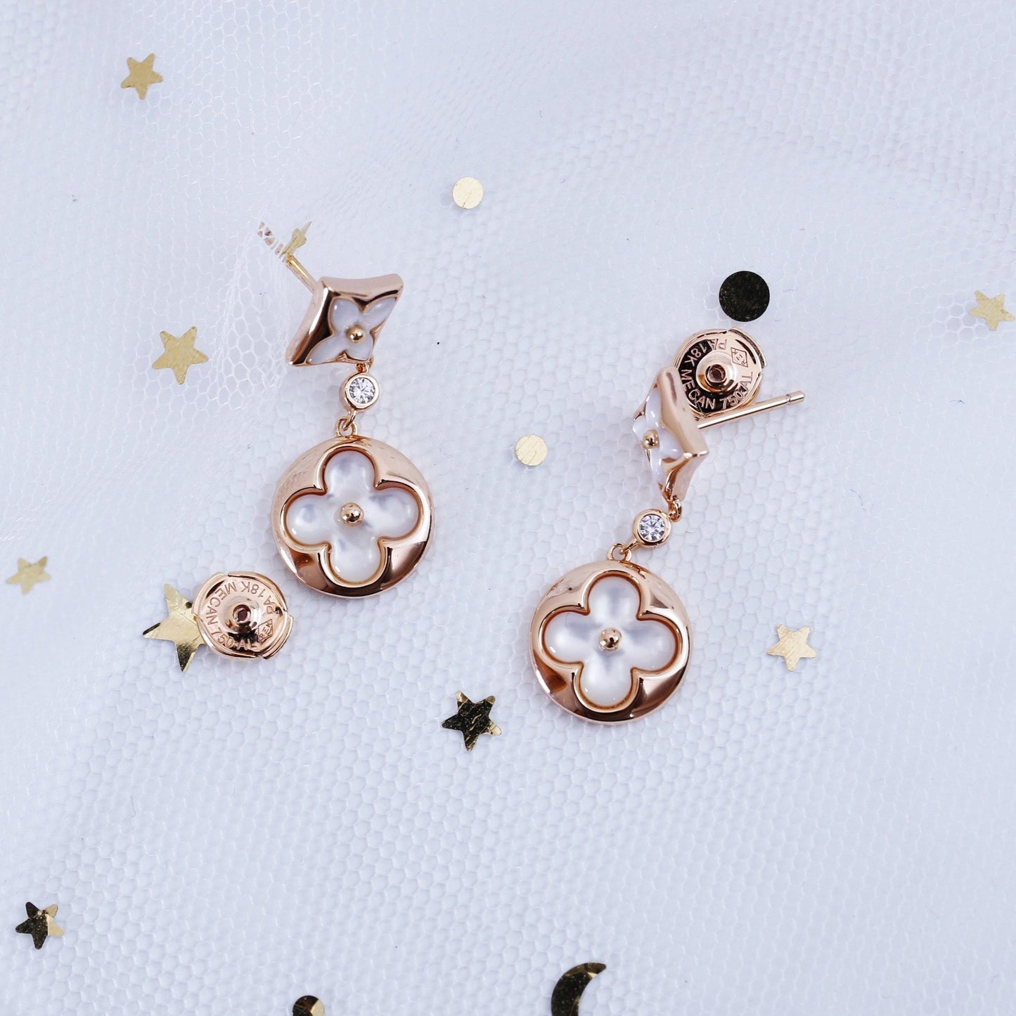[KELA]STAR AND SUN ROSE GOLD MOP DROP EARRINGS