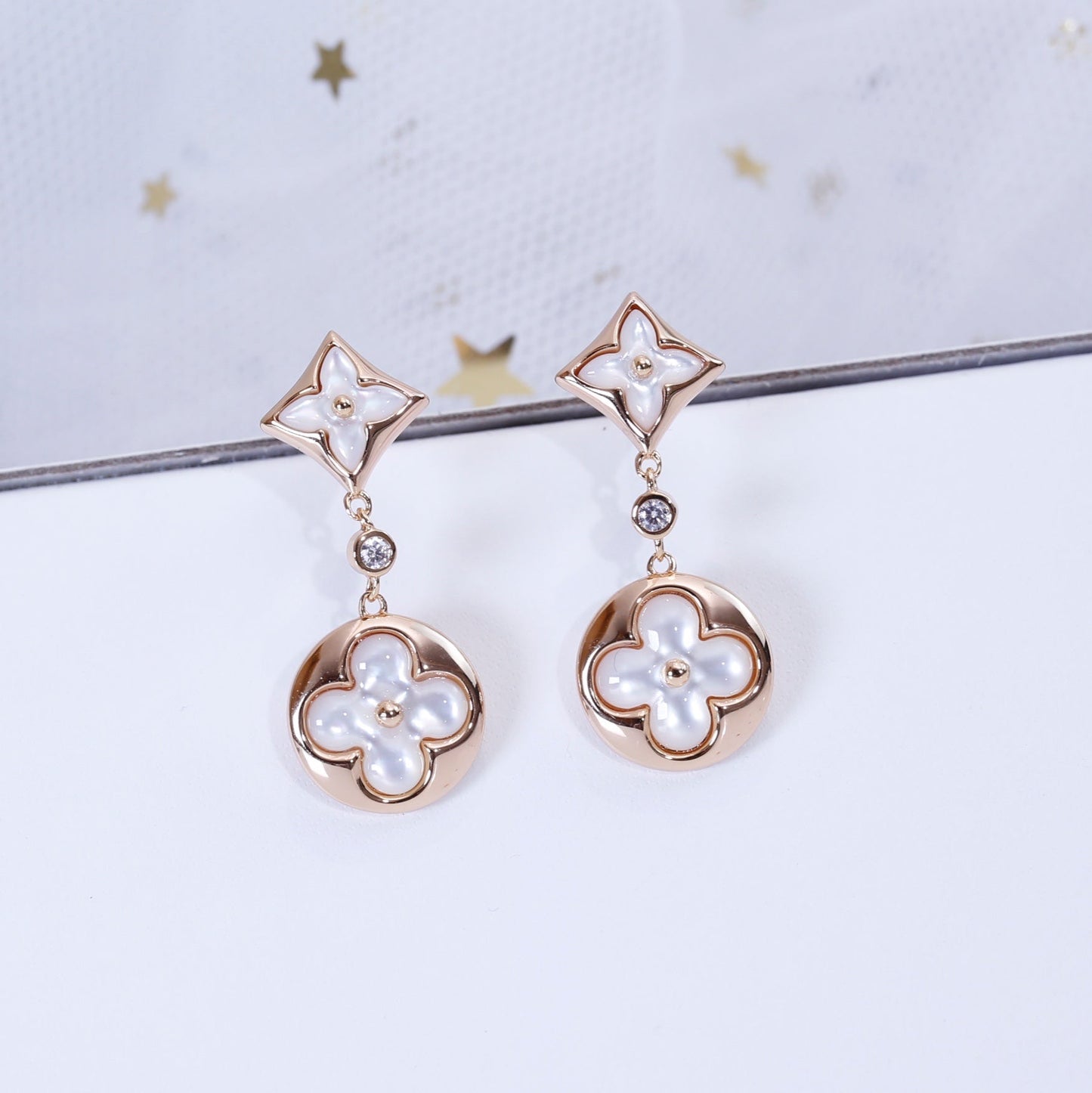 [KELA]STAR AND SUN ROSE GOLD MOP DROP EARRINGS