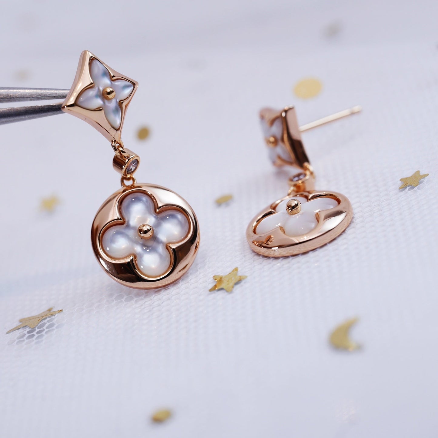 [KELA]STAR AND SUN ROSE GOLD MOP DROP EARRINGS