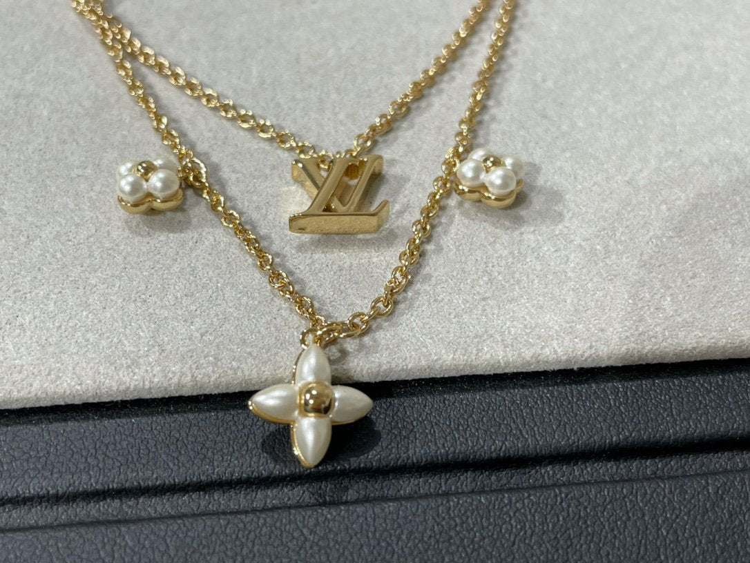 [KELA]FLOWERGRAM GOLD MOP DOUBLE ROW NECKLACE