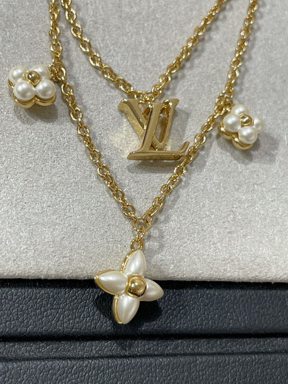 [KELA]FLOWERGRAM GOLD MOP DOUBLE ROW NECKLACE