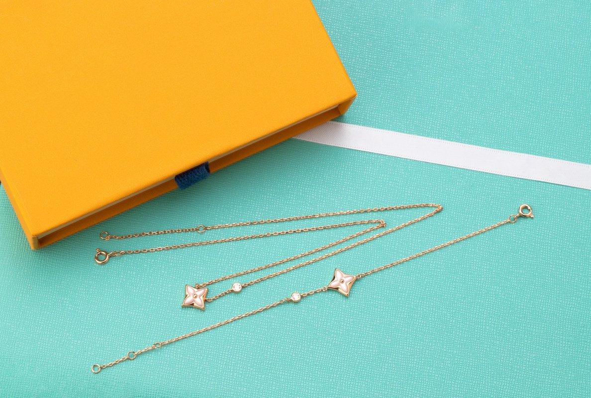 [KELA]STAR PINK MOP 1 DIAMOND ROSE GOLD NECKLACE
