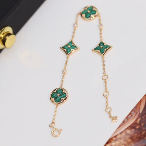 [KELA]STAR AND SUN 4 MOTIF ROSE GOLD MALACHITE BRACELET