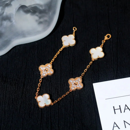 [KELA]LUCKY CLOVER 5-MOTIF BRACELET - WHITE MOTHER-OF-PEARL COLLECTION