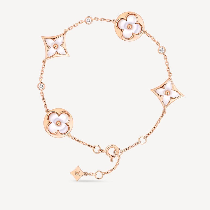 [KELA]STAR AND SUN 4 MOTIF WHITE MOP ROSE GOLD BRACELET