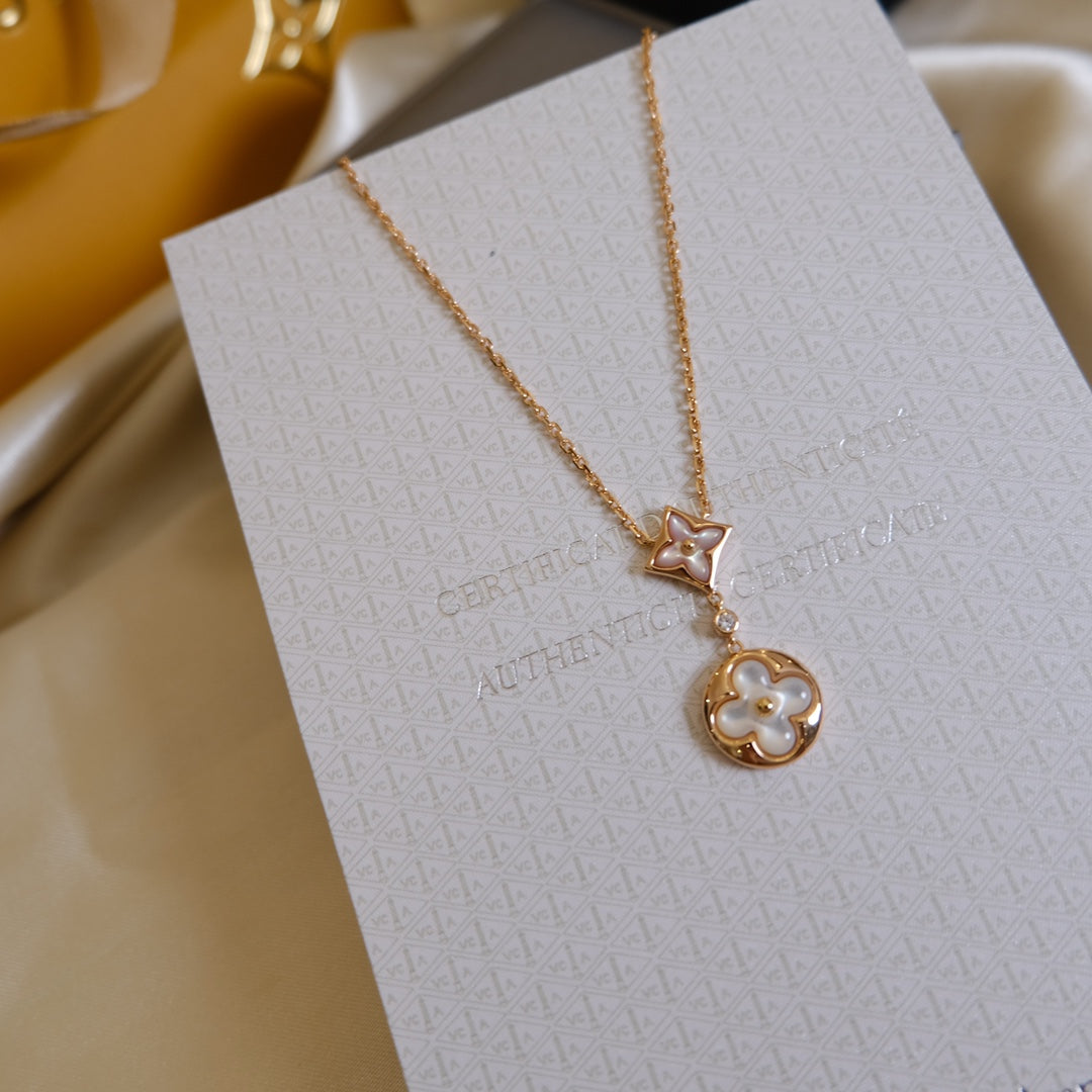 [KELA]STAR AND SUN WHITE MOP 2 MOTIF ROSE GOLD NECKLACE