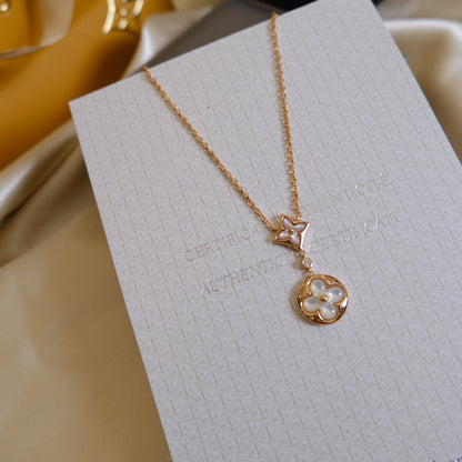 [KELA]STAR AND SUN WHITE MOP 2 MOTIF ROSE GOLD NECKLACE